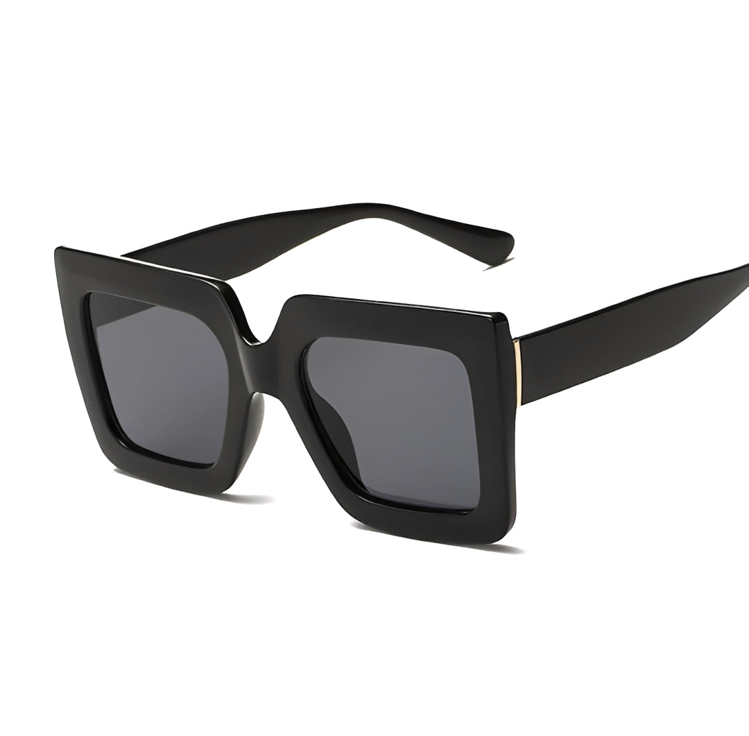 Black Square Cateye Sunglasses for Women Celeb Oversized Retro Vintage Gold Detail Big |Chunky Frame