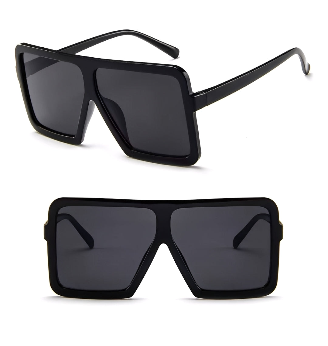 Oversized Celeb Flattop Shield Sunglasses Single Lens Visor Glasses for Women Mens Big Square Wrap Frame Black Grey Lens