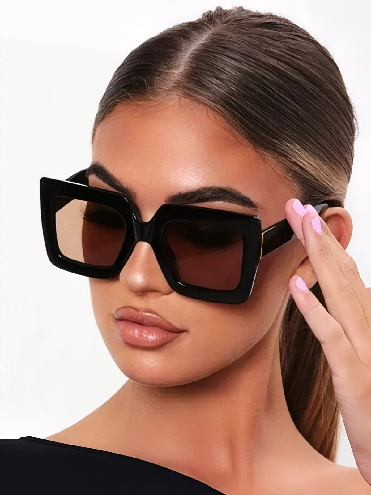 Black Square Cateye Sunglasses for Women Celeb Oversized Retro Vintage Gold Detail Big |Chunky Frame