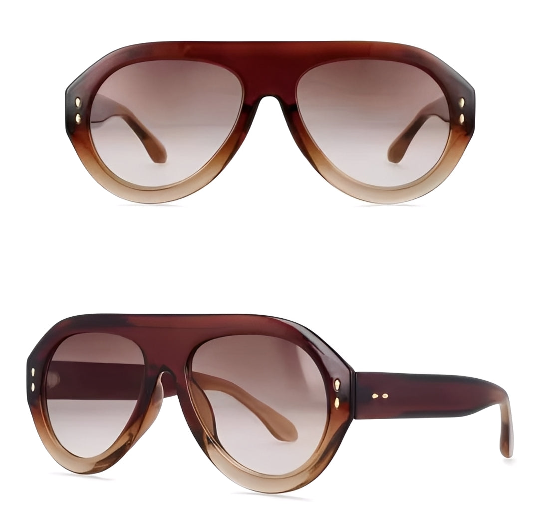 Retro Ombre Champagne Oversized Oval Sunglasses for Women and Men, Lightly Browline Tinted Gradient Tan Lenses, Vintage 1970s Style Designer Style Fashion Eyewear