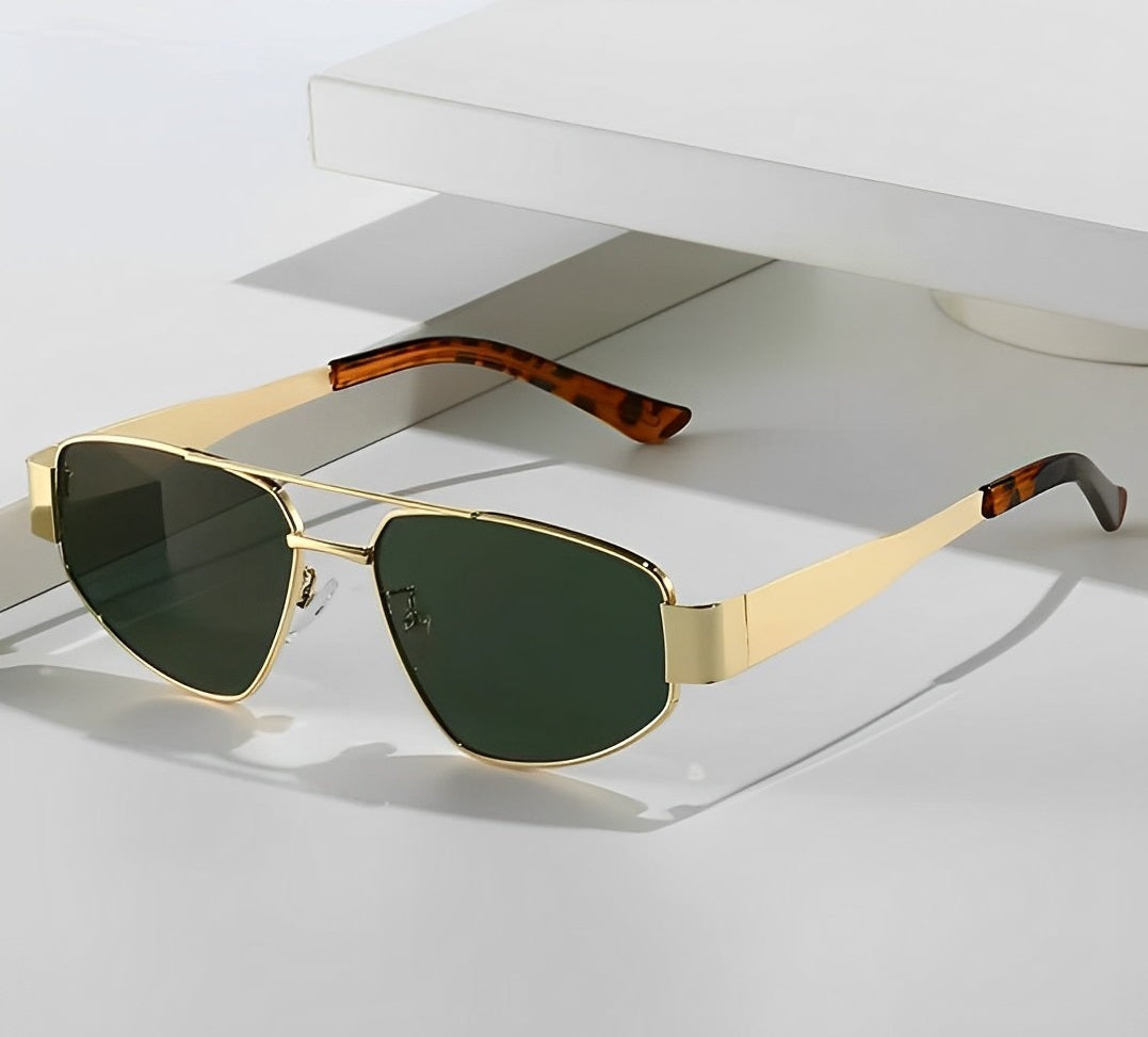 Slim Cateye Designer Smoke Green Lens Sunglasses, Leopard Print Frame, Double Bridge, Angled Geometric Shape, 2025 Fashion for Women or Men