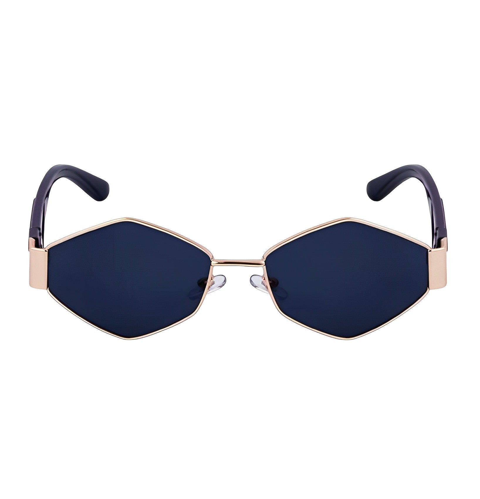 Womens Small Hexagon Polygon Octagon Sunglasses Angular Hexagonal Solid Gold Frame Smoke Lens Shades