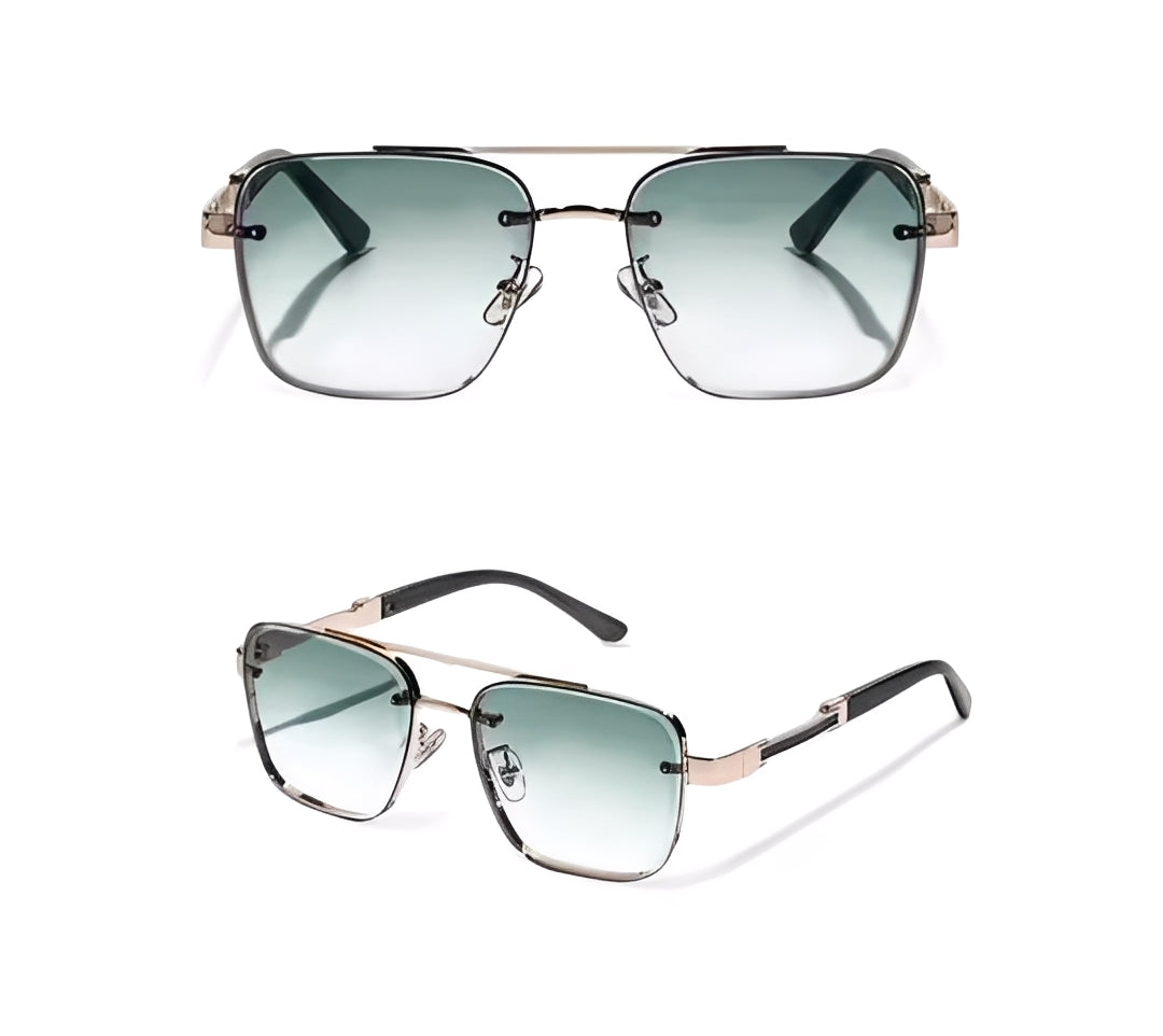 Gradient Green Gold Frame Oversized Square Sunglasses Rapper Hip Hop Celeb Styling for Men Women