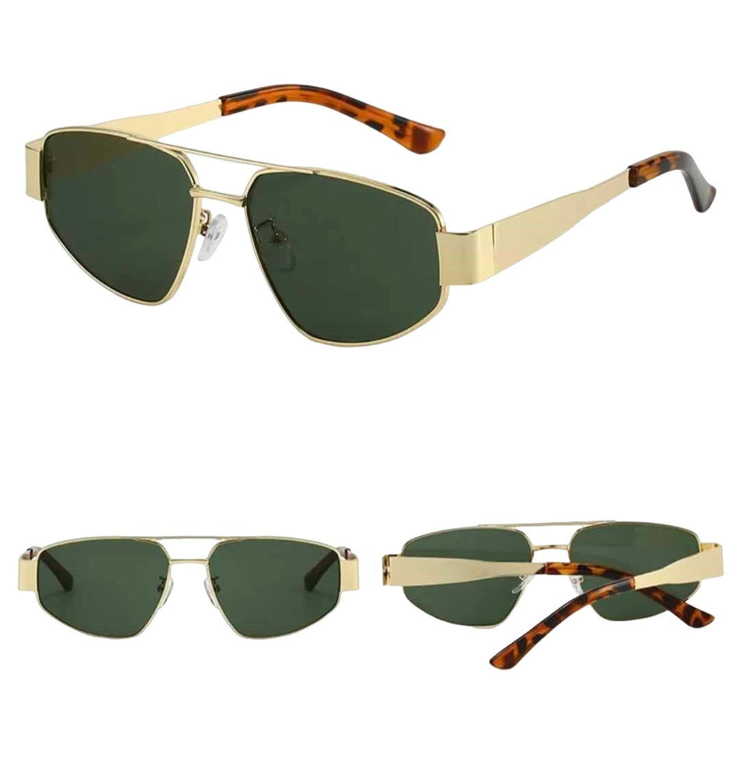 Slim Cateye Designer Smoke Green Lens Sunglasses, Leopard Print Frame, Double Bridge, Angled Geometric Shape, 2025 Fashion for Women or Men