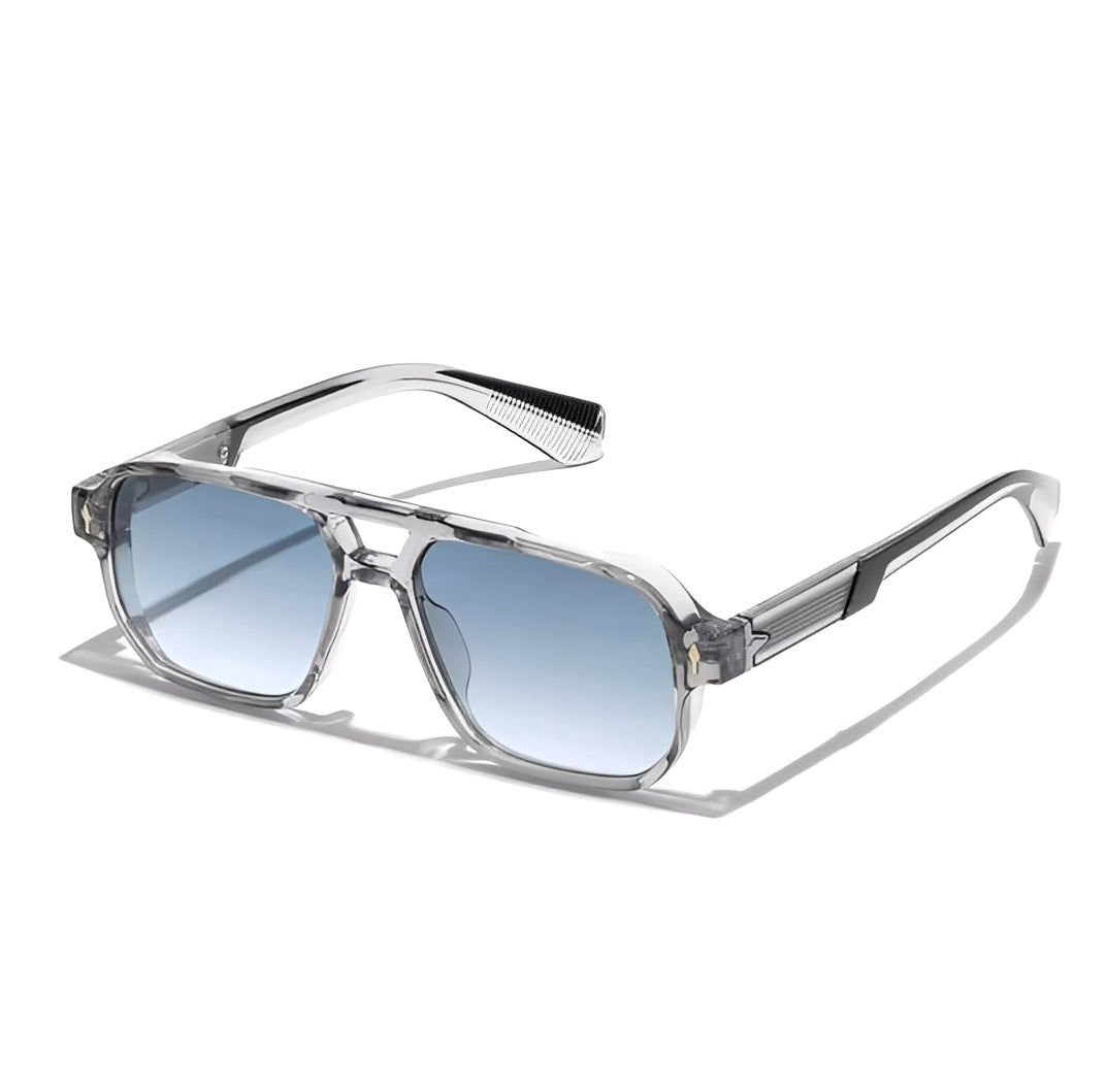 Oval Square Opaque Frame Sunglasses Gradient Blue Lightly Tinted Lens Transparent Chunky Translucent Frame On-trend