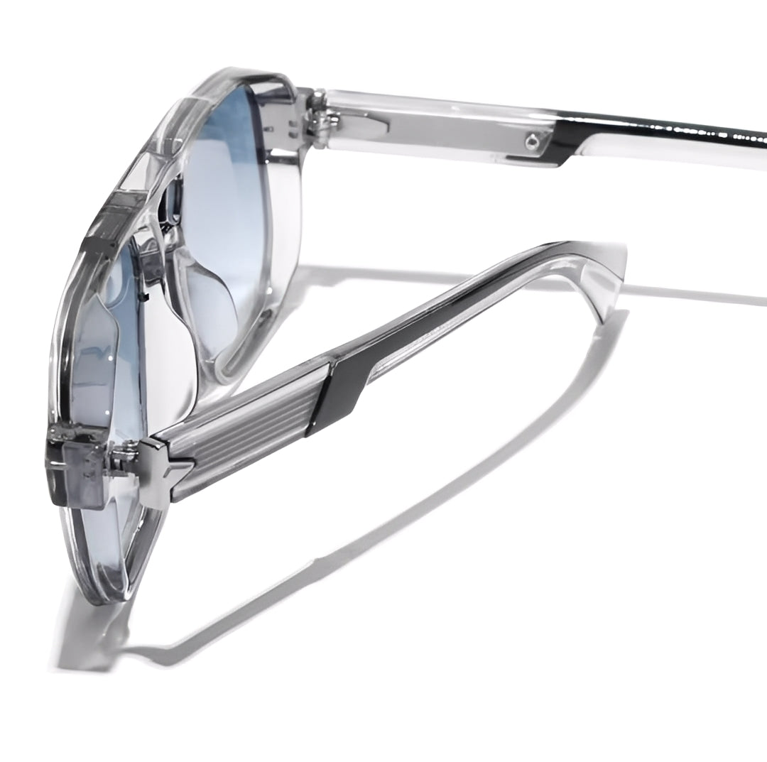 Oval Square Opaque Frame Sunglasses Gradient Blue Lightly Tinted Lens Transparent Chunky Translucent Frame On-trend