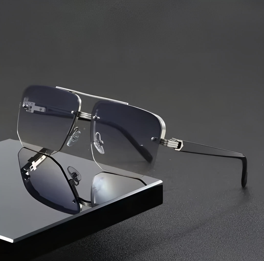 Elegant Oversized Hexagonal Sunglasses Retro Double Bridge Gray Lightly Tinted Lens Silver Detail Browline Frame