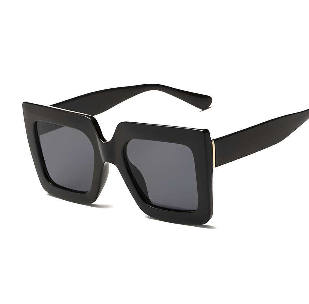 Black Square Cateye Sunglasses for Women Celeb Oversized Retro Vintage Gold Detail Big |Chunky Frame