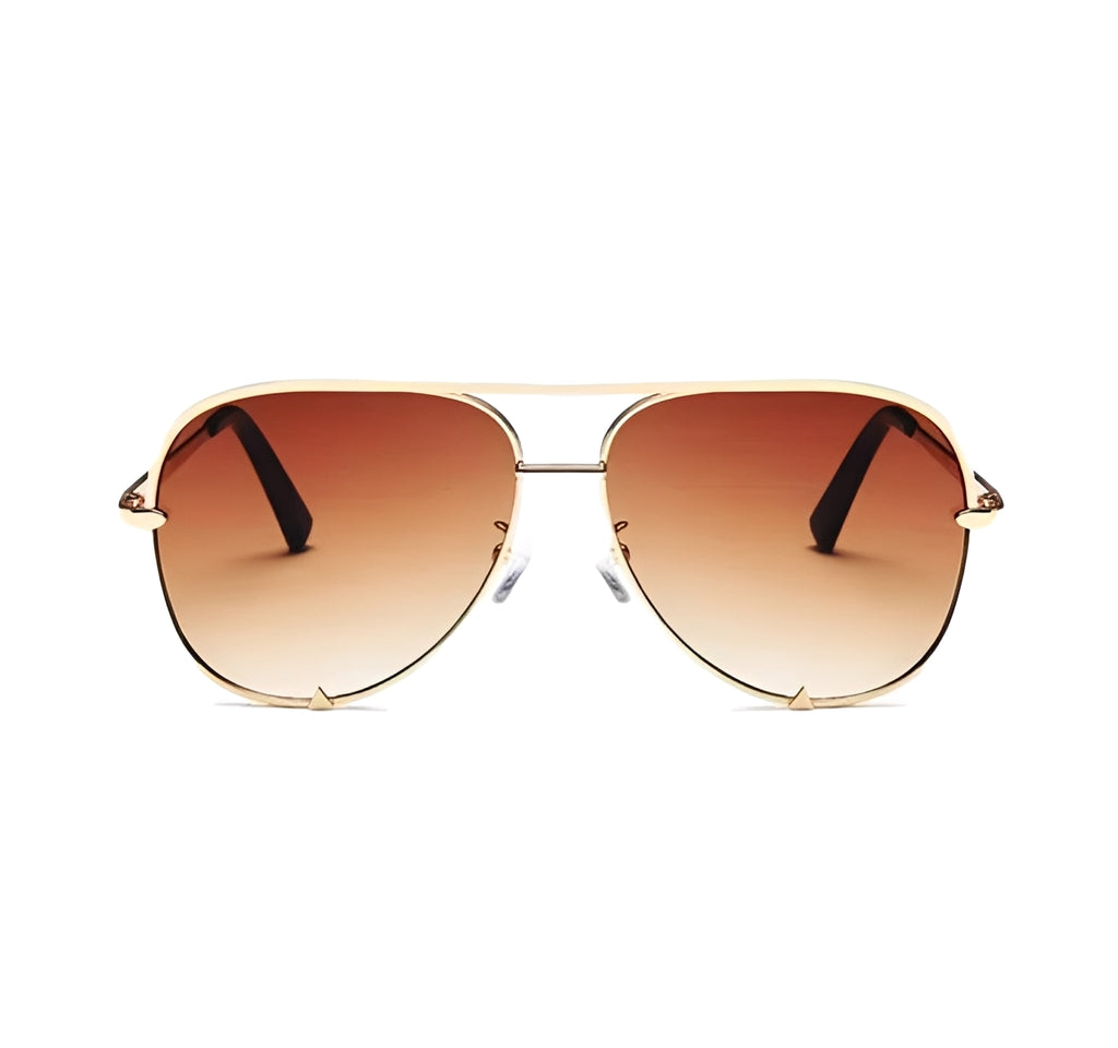 Gradient Brown Aviators Alloy Gold Frame Women Ladies Mens Sunglasses Lightly Tinted Tan Lens Retro Sun Glasses Ibiza Festival