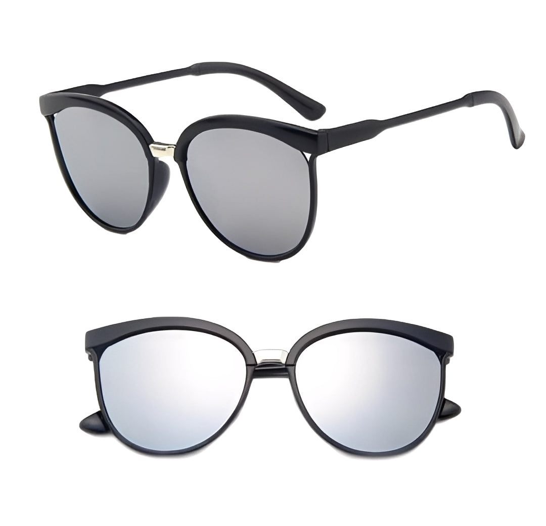 Oversized Lightweight Celeb Cateye Sunglasses for Women Ladies Silver Dark Mirrored Cat Eye Vintage Sun Glasses Circle Lens