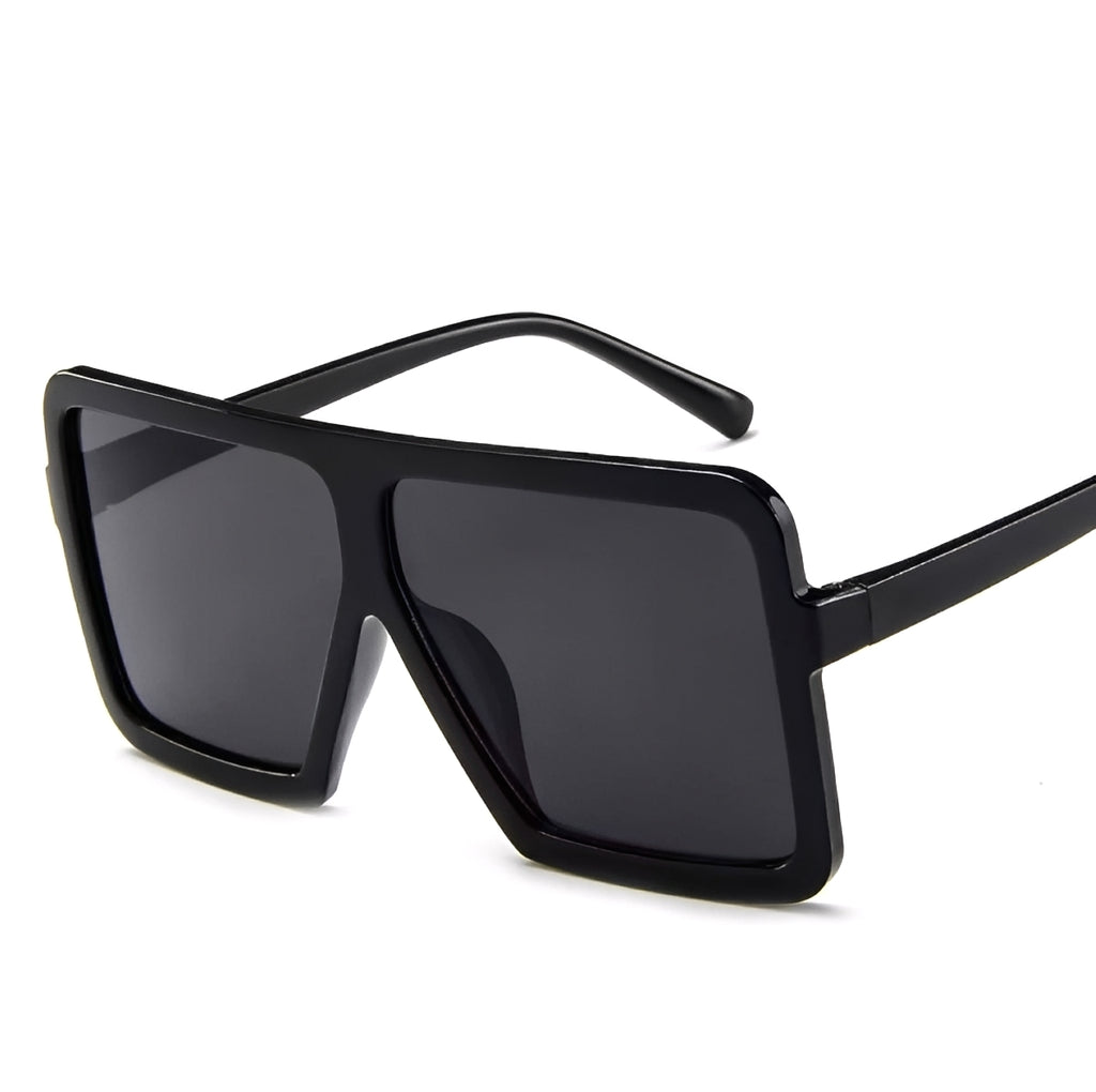 Oversized Celeb Flattop Shield Sunglasses Single Lens Visor Glasses for Women Mens Big Square Wrap Frame Black Grey Lens