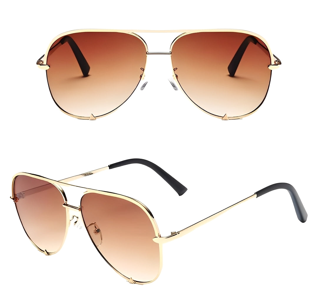 Gradient Brown Aviators Alloy Gold Frame Women Ladies Mens Sunglasses Lightly Tinted Tan Lens Retro Sun Glasses Ibiza Festival