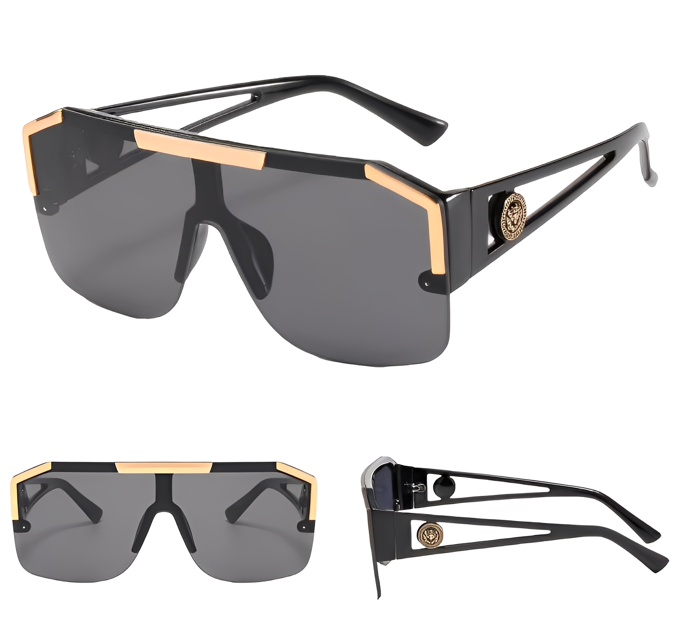 Oversized Bad Boy Rapper One Piece Shield Sunglasses for Men Woman Celeb Square Retro Hip Hop Gangster Shades