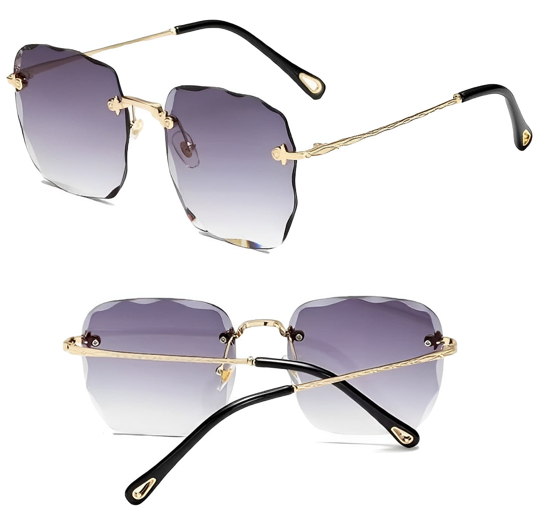Elegant Designer No-frame Sunglasses Celeb Rimless Gradient Lilac Diamond Cut for Women High End Eyewear