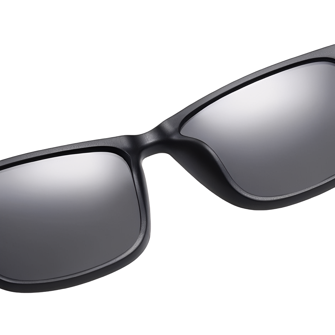Classic Black Square Grey Lens Sunglasses Mens Womens Ultra lightweight Polarised Vintage Retro Rectangle Wrap Frame