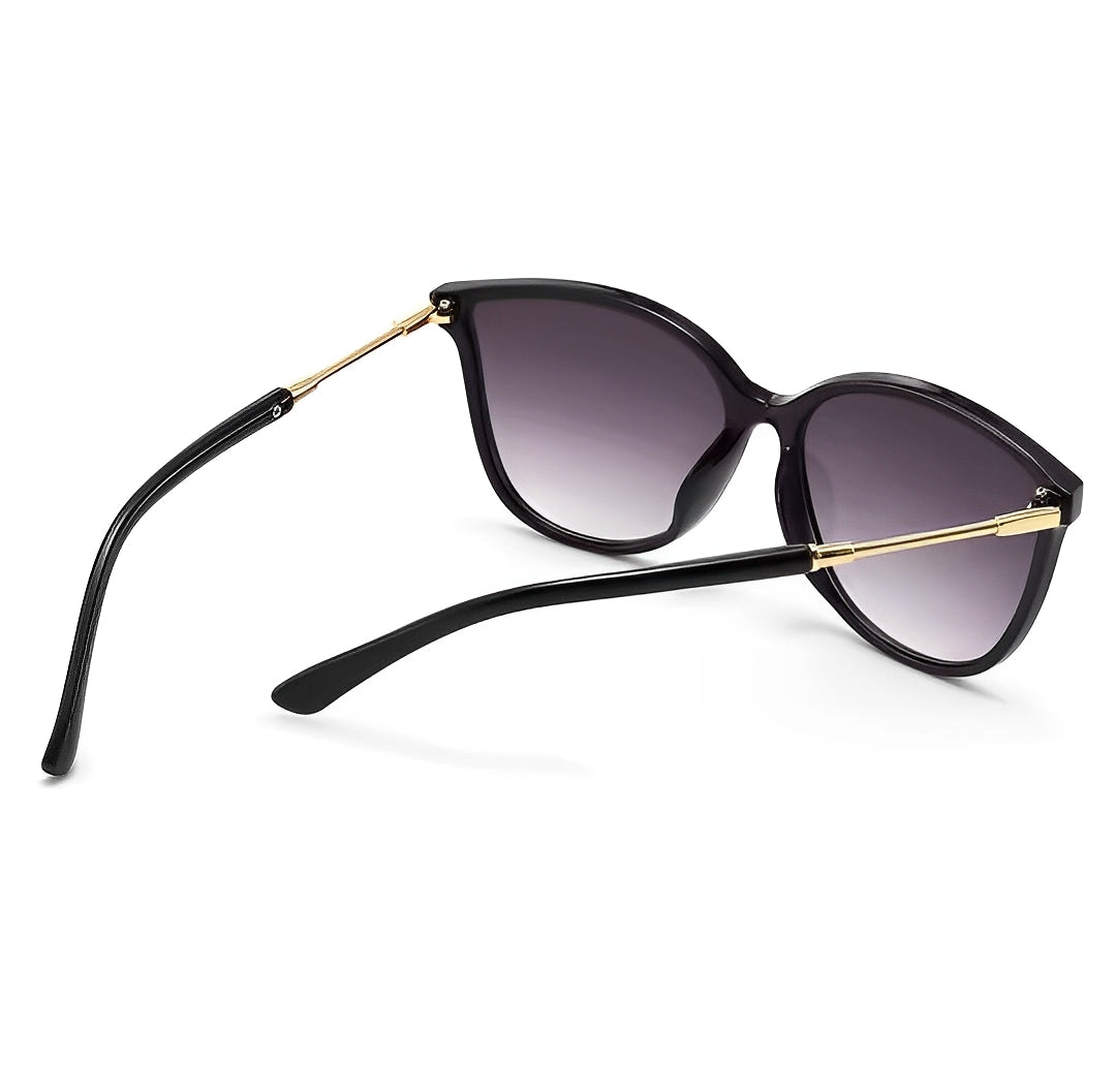 Feminine Elegant Luxury Sunglasses Gradient Black Cateye Sunglasses Marilyn Oversized Designer 1950's Cat Eye Celeb Retro Vintage Gold Detail Oversize Frame Lightly Tinted