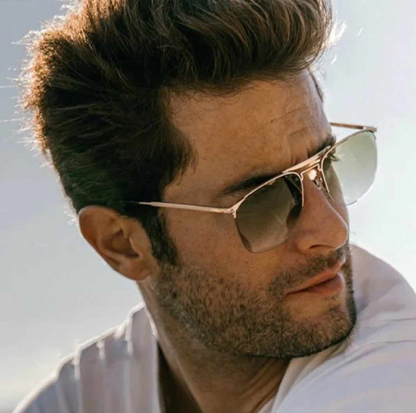 Rimless Brown Tint Gradient Sunglasses for Men Women Celeb Style Gold Half Rim Strong Frame Glasses