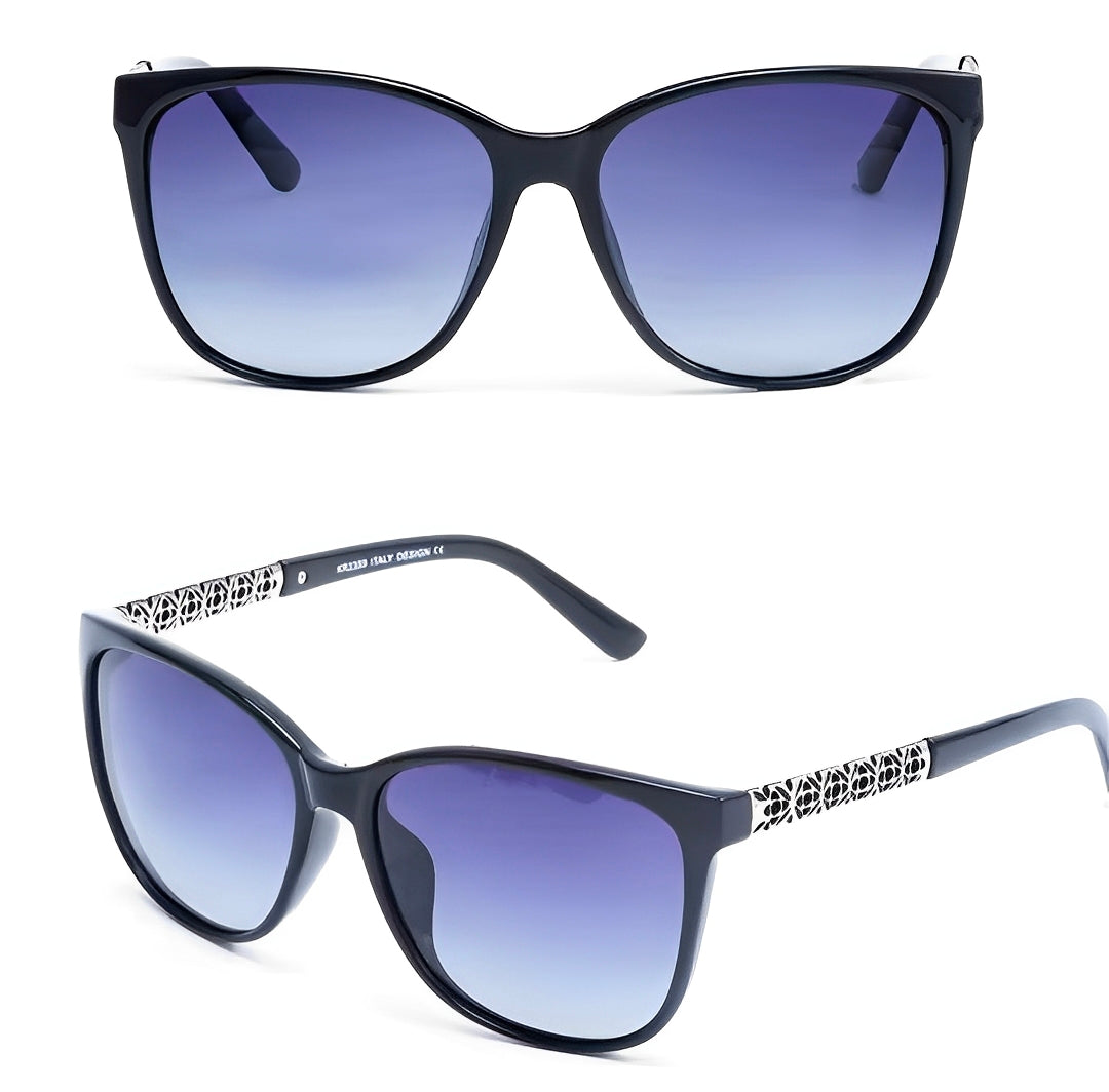 Feminine Elegant Luxury Sunglasses Oversized Cat-Eye Sunglasses, Butterfly Gradient Lens, Polarised, Silver Flower Details