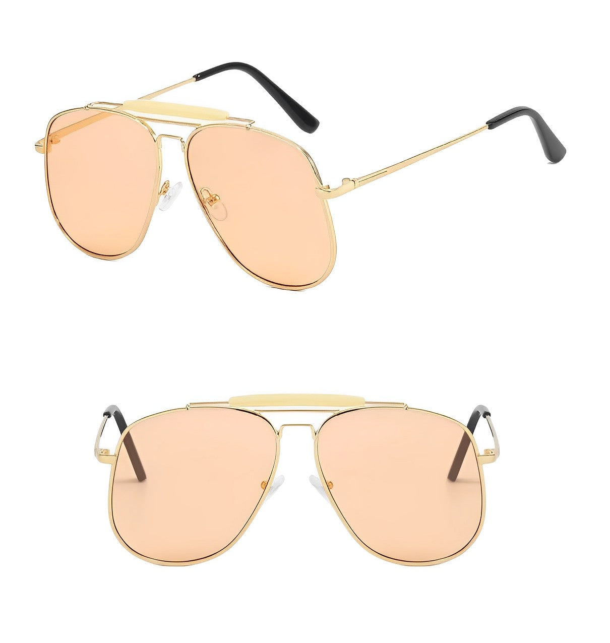 Oversized Celeb Brow Bar Pilot Sunglasses for Women and Men, Retro Designer High-end Style, Thin Metal Frame, Lightly Shaded Glasses, Pink Shades