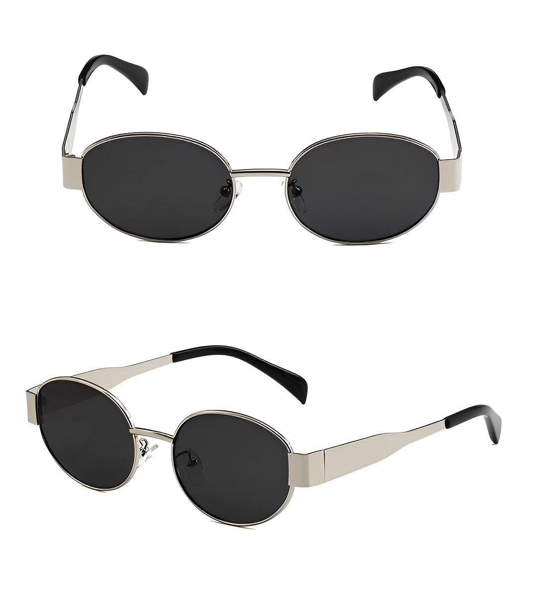 Triumph Style Sunglasses Oval Dark Grey Lens Silver Alloy Frame Celeb Style for Woman Man On-trend Fashion Festival Clubbing Glasses