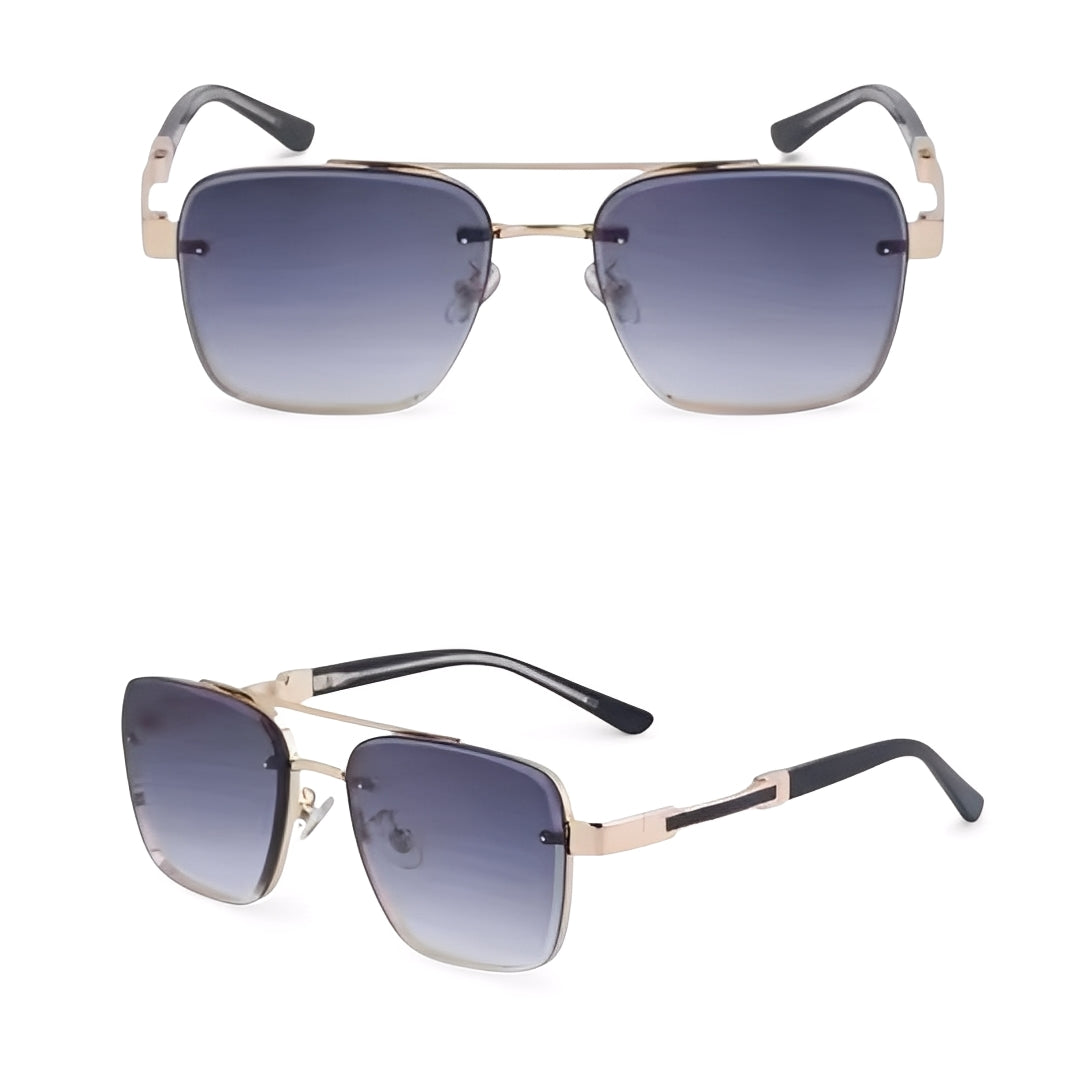 Gradient Grey Gold Frame Oversized Square Sunglasses Rapper Hip Hop Celeb Styling for Men Women