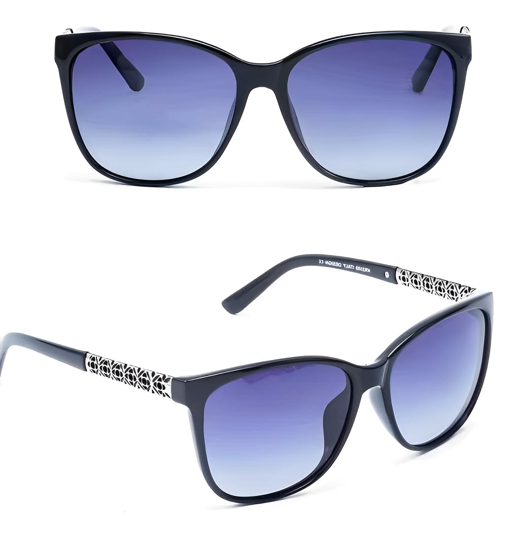 Feminine Elegant Luxury Sunglasses Oversized Cat-Eye Sunglasses, Butterfly Gradient Lens, Polarised, Silver Flower Details