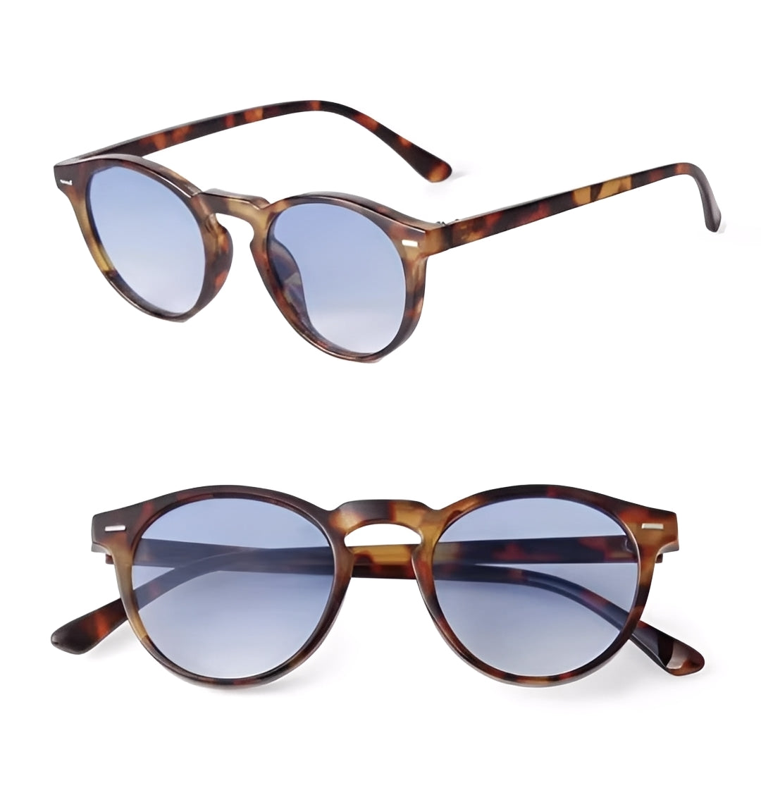 Small Round Tortoiseshell Leopard Sunglasses Retro Animal Print Frame Lightly Tinted Blue Light Lenses
