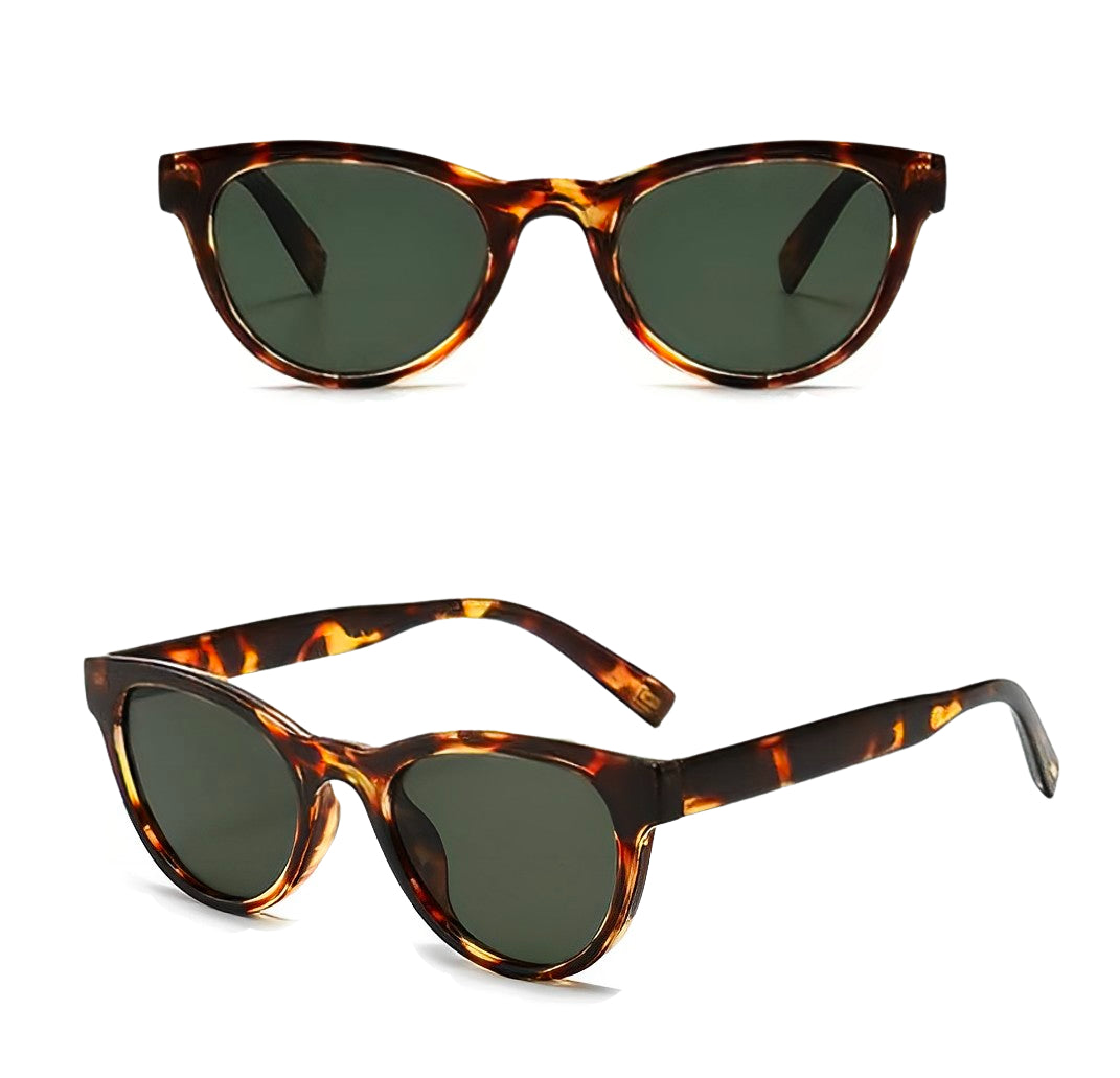 Slim Leopard Animal Print Celeb Cat Eye Women Ladies Sunglasses Oversized Retro Vintage Cat Eye Styling Dark Green Lens