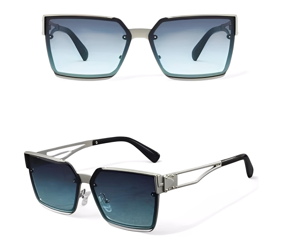 Mens Women Oversized Square Sunglasses Hexagon Geometric Frameless Cool Green Gradient Tint Lens