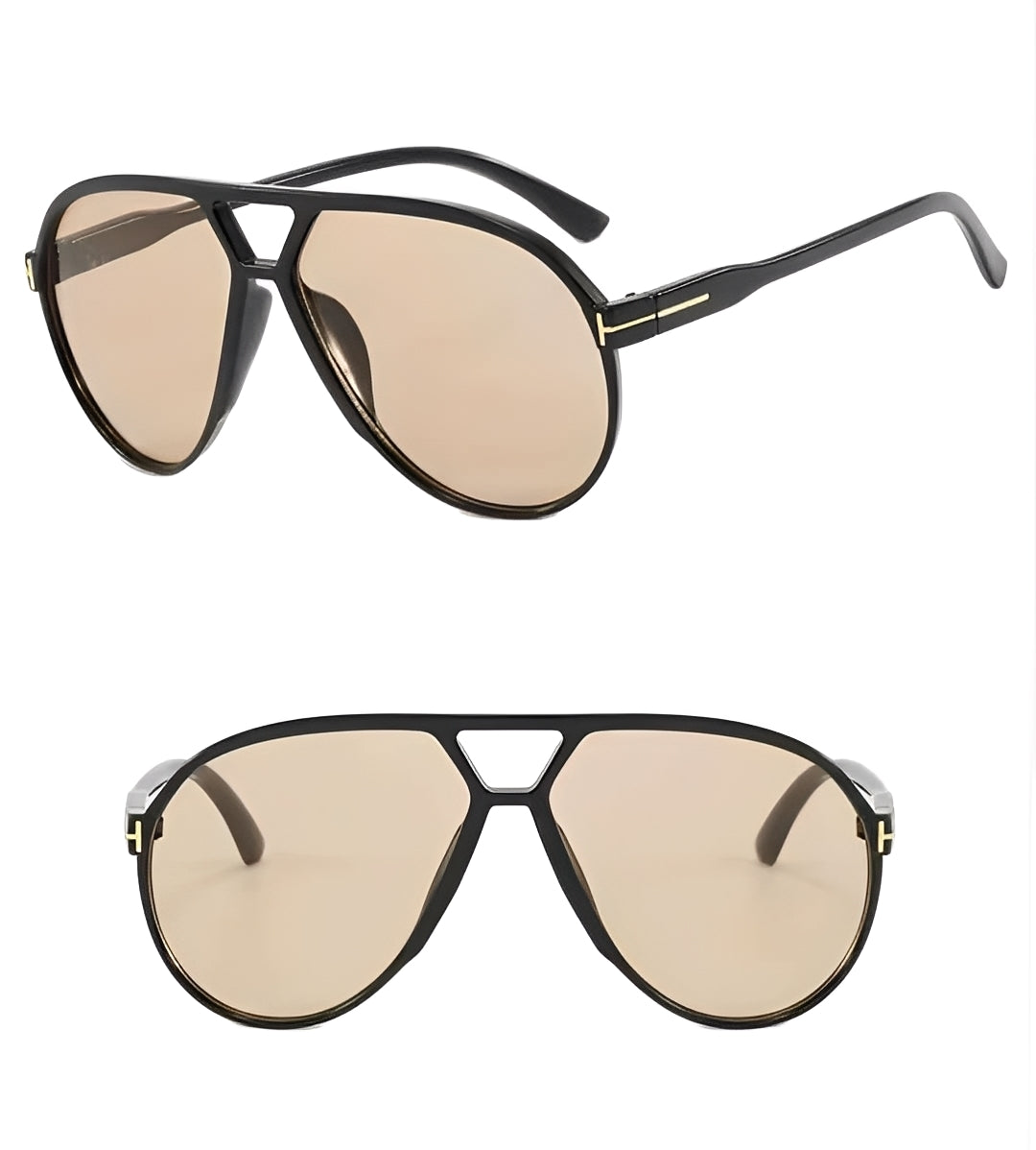 Oversized Thin Black Rim Sunglasses See through Lightly Tinted Tan Lens Celebrity Style Frames