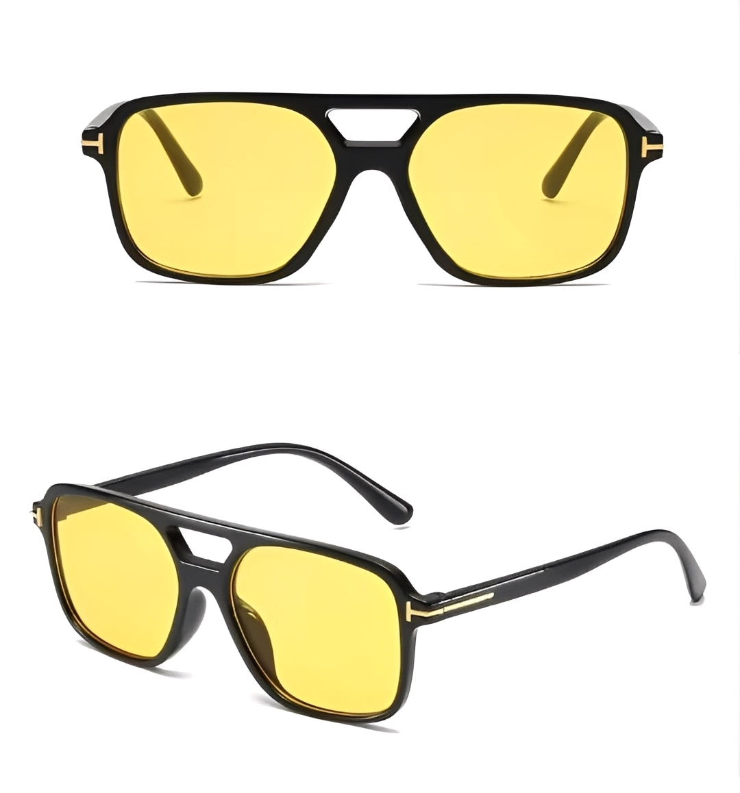 Oversized Pale Amber Lens Sunglasses Thin Black Square Frame Tangerine Yellow Light Tint Lenses