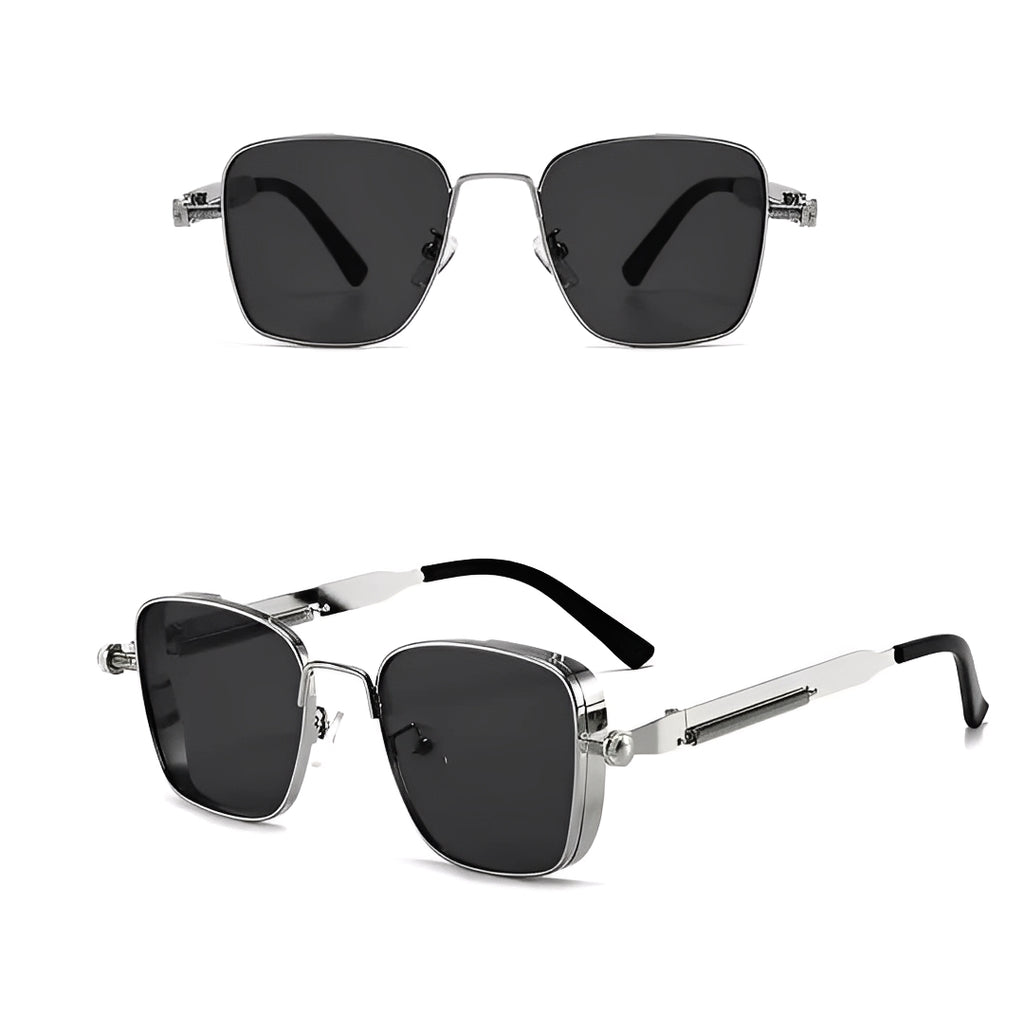 Side Shield Sunglasses Gunmetal Metal Silver Thin Curved Frame Semi See Through Lens 2025