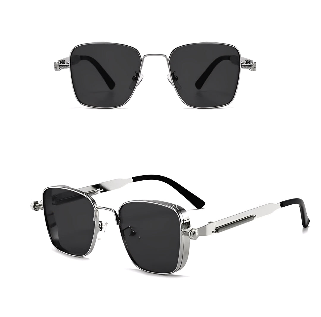 Side Shield Sunglasses Gunmetal Metal Silver Thin Curved Frame Semi See Through Lens 2025