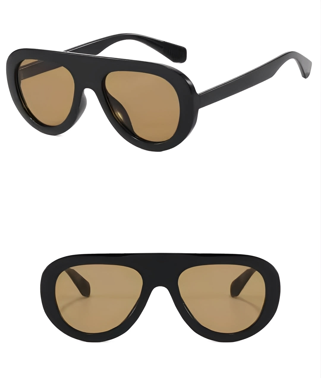 Tangerine Amber Lens Sunglasses Black Chunky Oval Frame Lightly Tinted Colour See Through