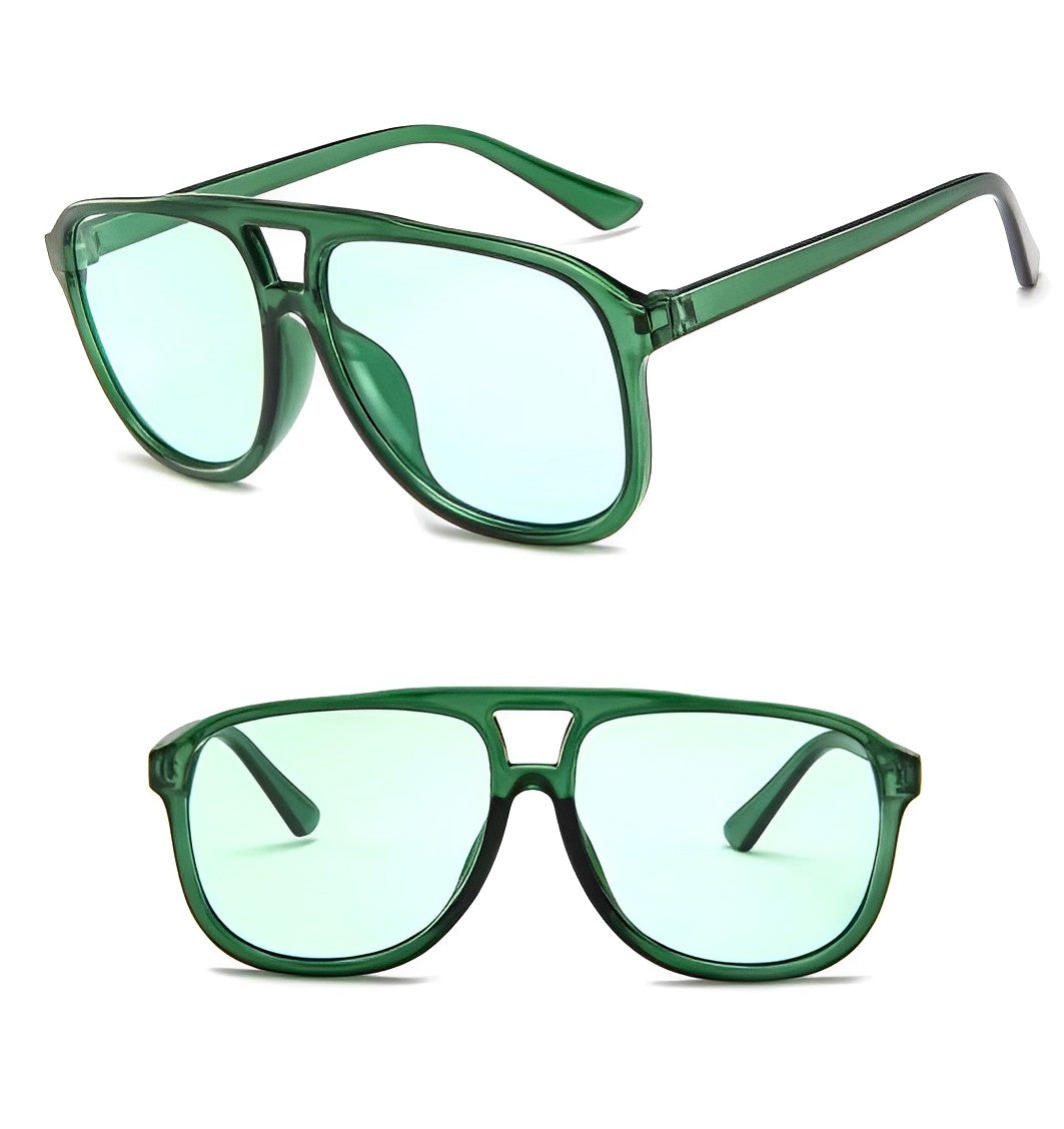 Celeb Style Lightly Tinted Sunglasses Womens, Oversized Rectangle Brow Bar Translucent Frame, Green, Tint Lens, Lightweight for Women Man, Retro Vintage Trending Sun Glasses Eye-wear