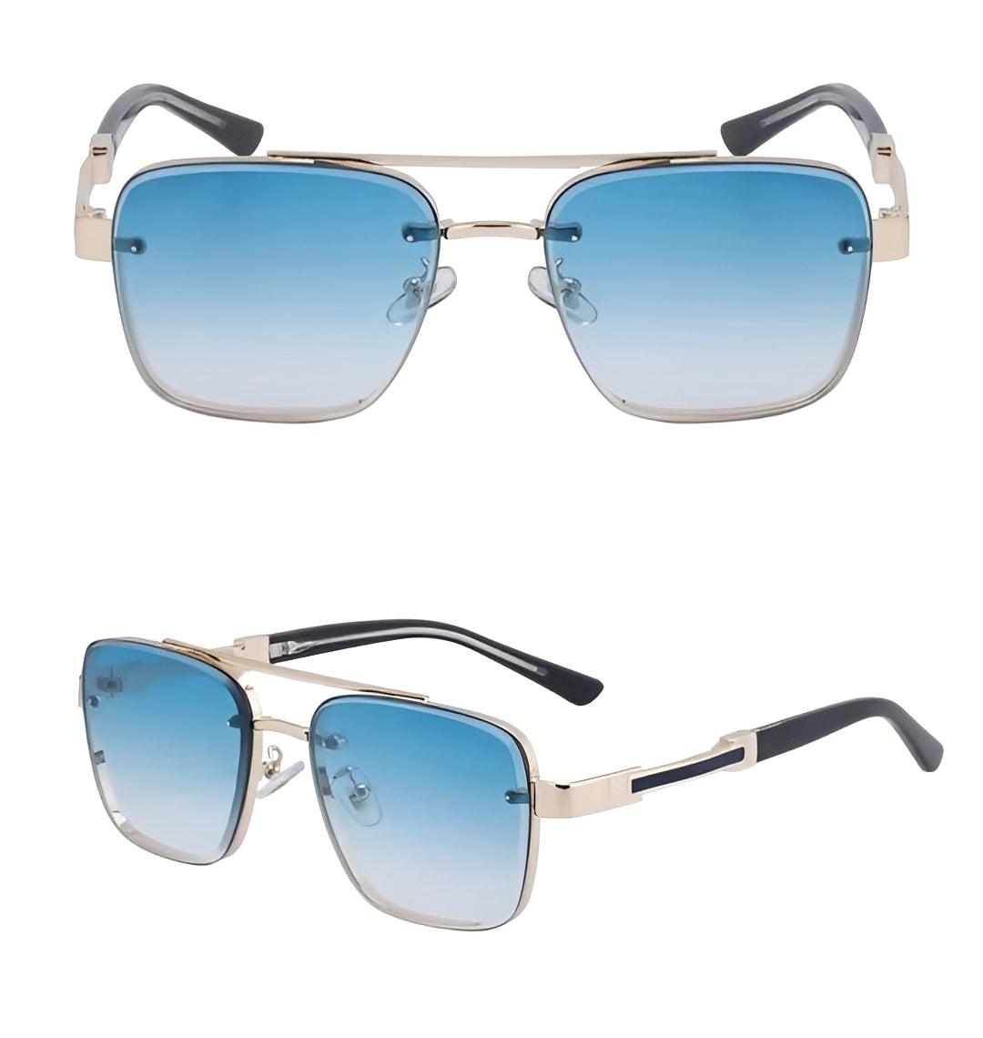 Gradient Blue Gold Frame Oversized Square Sunglasses Rapper Hip Hop Celeb Styling for Men Women