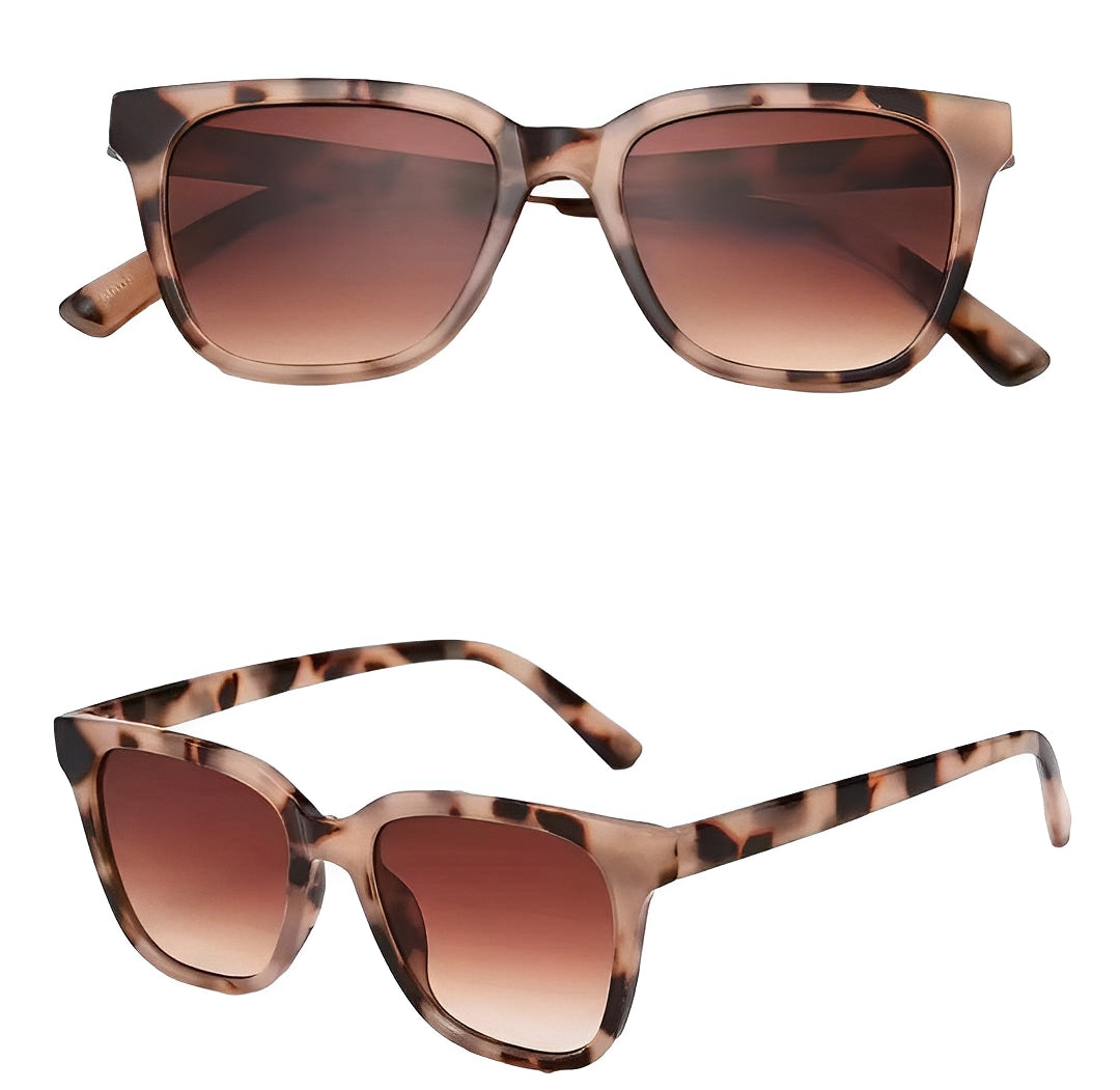 Square Tortoiseshell Sunglasses, Gradient Brown Lens, Vintage Style Leopard Frame Wayfarer Design