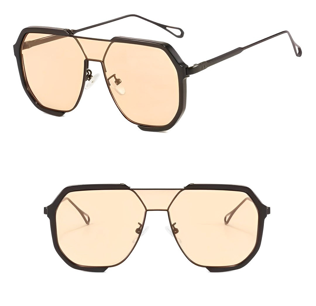 Oversized Amber Tint Brow Bar Sunglasses Lightly Tinted Half Rimmed Sun Glasses Orange Lens Shades Octagonal Framed Fashion Glasses Women Man
