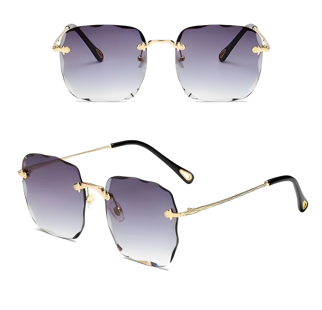 Elegant Designer No-frame Sunglasses Celeb Rimless Gradient Lilac Diamond Cut for Women High End Eyewear