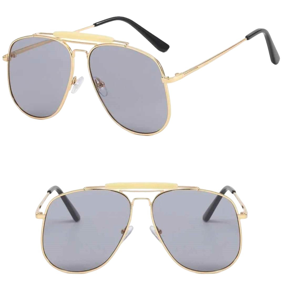 Oversized Celeb Brow Bar Pilot Sunglasses for Women and Men, Retro Designer High-end Style, Thin Metal Frame, Lightly Tinted Lens, Rose Gold, Shades Trending Sunglasses