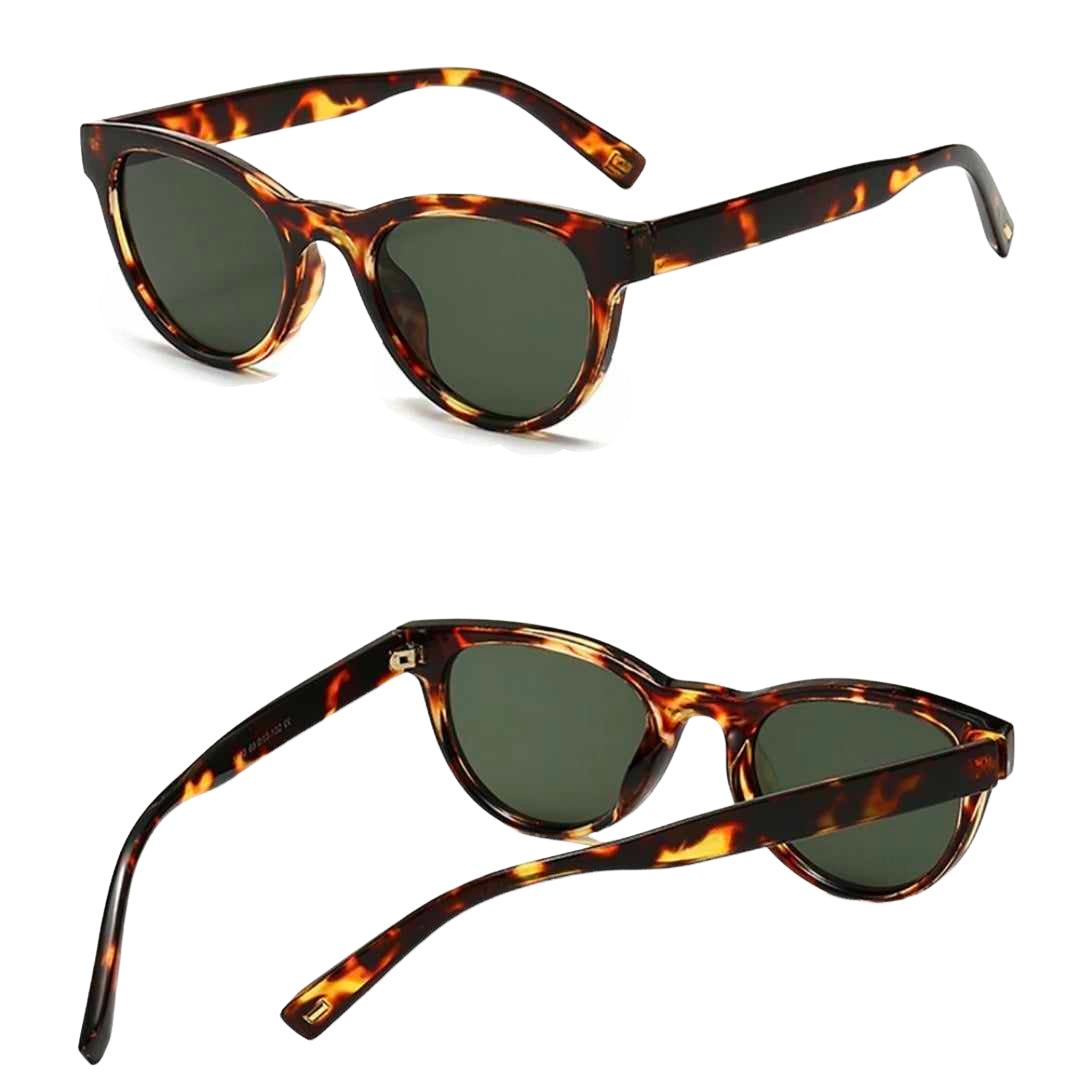 Slim Leopard Animal Print Celeb Cat Eye Women Ladies Sunglasses Oversized Retro Vintage Cat Eye Styling Dark Green Lens