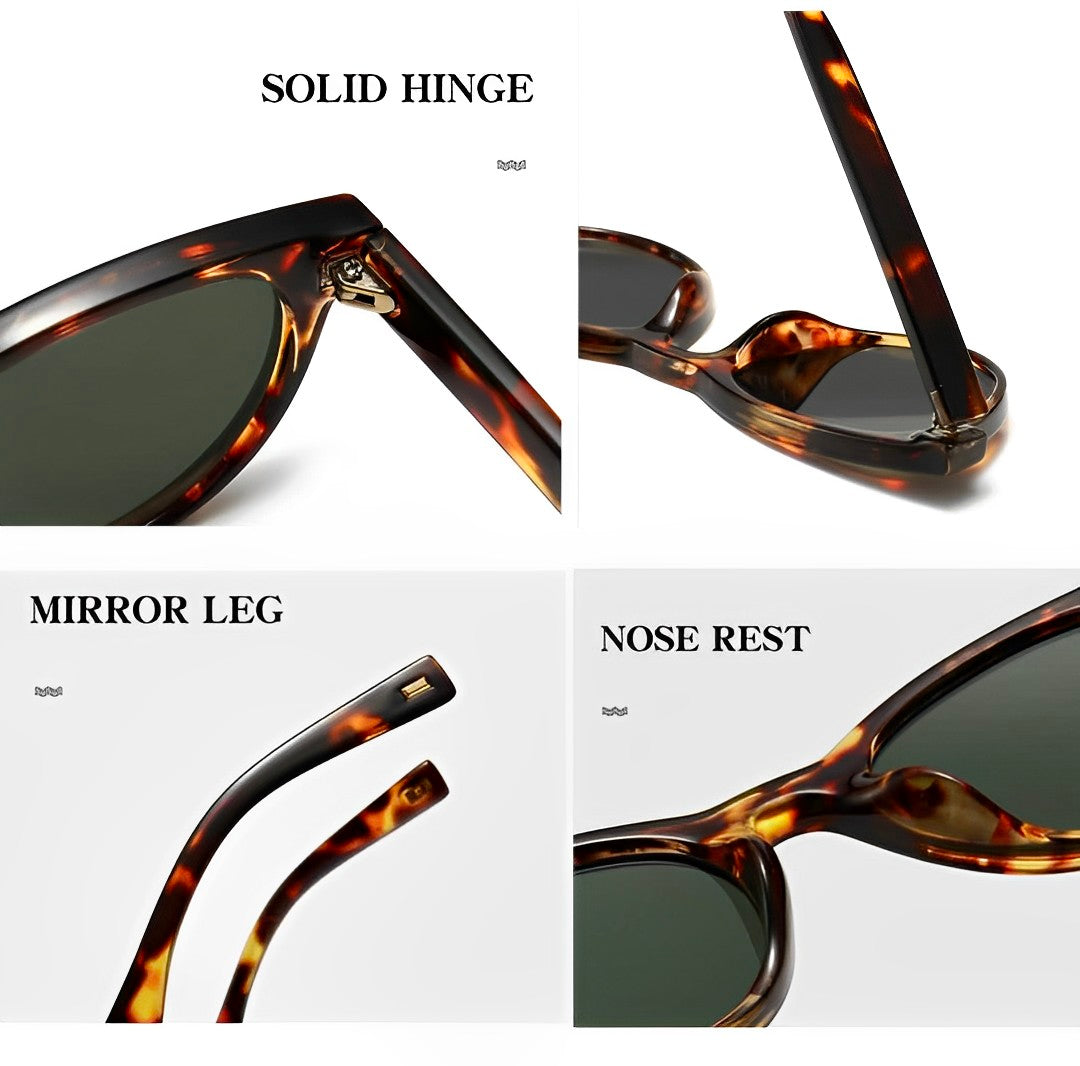 Slim Leopard Animal Print Celeb Cat Eye Women Ladies Sunglasses Oversized Retro Vintage Cat Eye Styling Dark Green Lens
