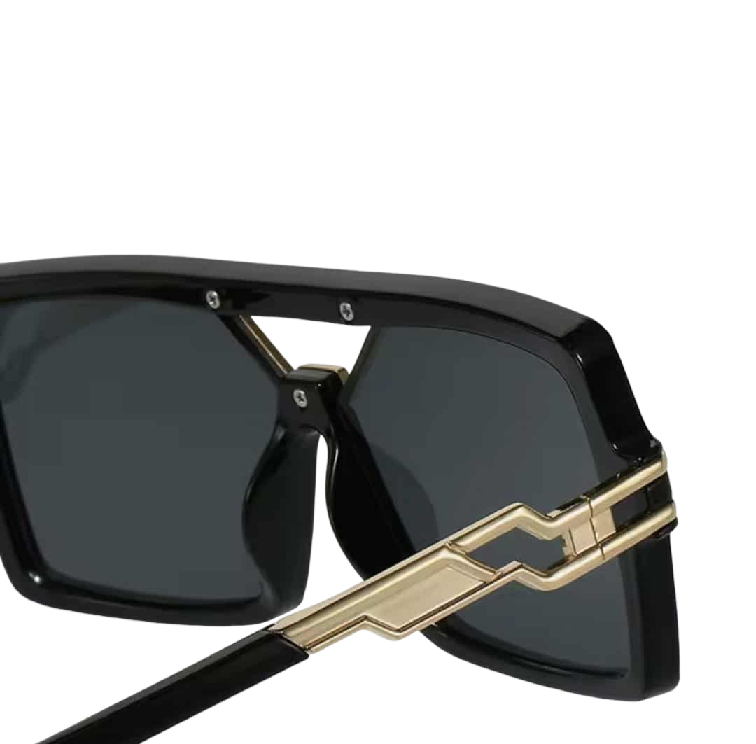 Final Boss Ibiza Square Sunglasses Bad Boy Shades Oversized Gold Detail Frame Solid Black Lens