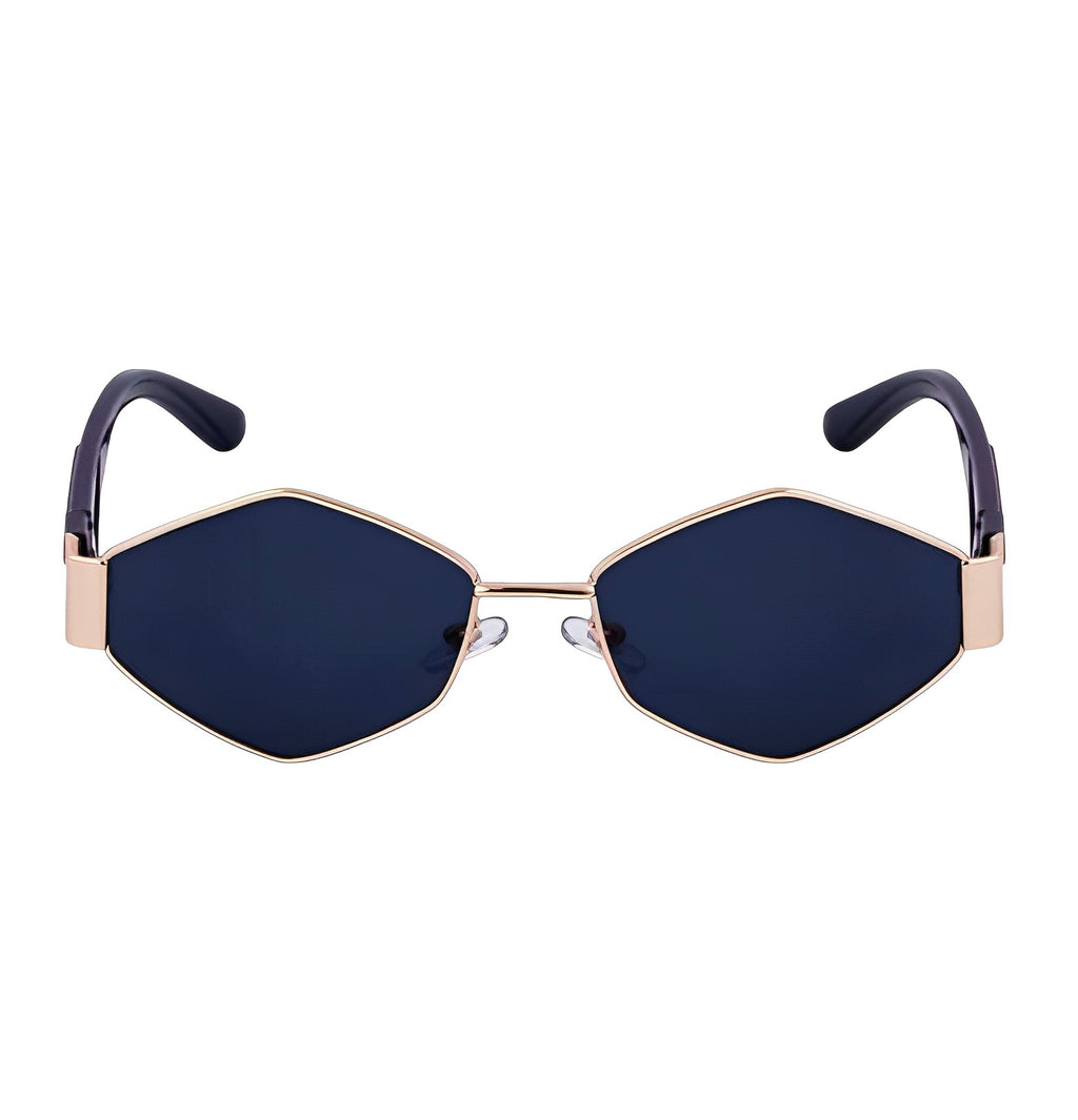 Womens Small Hexagon Polygon Octagon Sunglasses Angular Hexagonal Solid Gold Frame Smoke Lens Shades