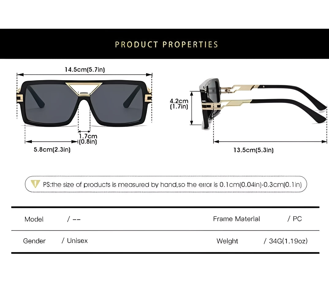 Final Boss Ibiza Square Sunglasses Bad Boy Shades Oversized Gold Detail Frame Solid Black Lens