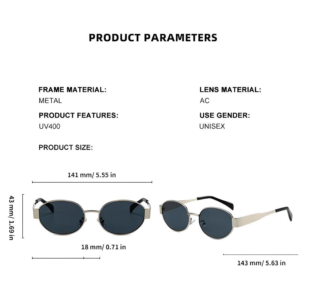 Triumph Style Sunglasses Oval Dark Grey Lens Silver Alloy Frame Celeb Style for Woman Man On-trend Fashion Festival Clubbing Glasses