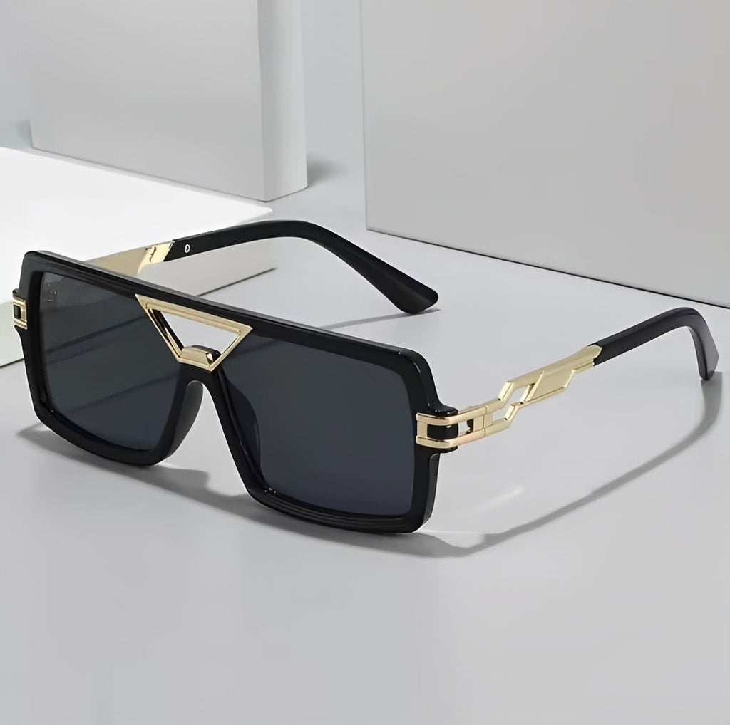 Final Boss Ibiza Square Sunglasses Bad Boy Shades Oversized Gold Detail Frame Solid Black Lens