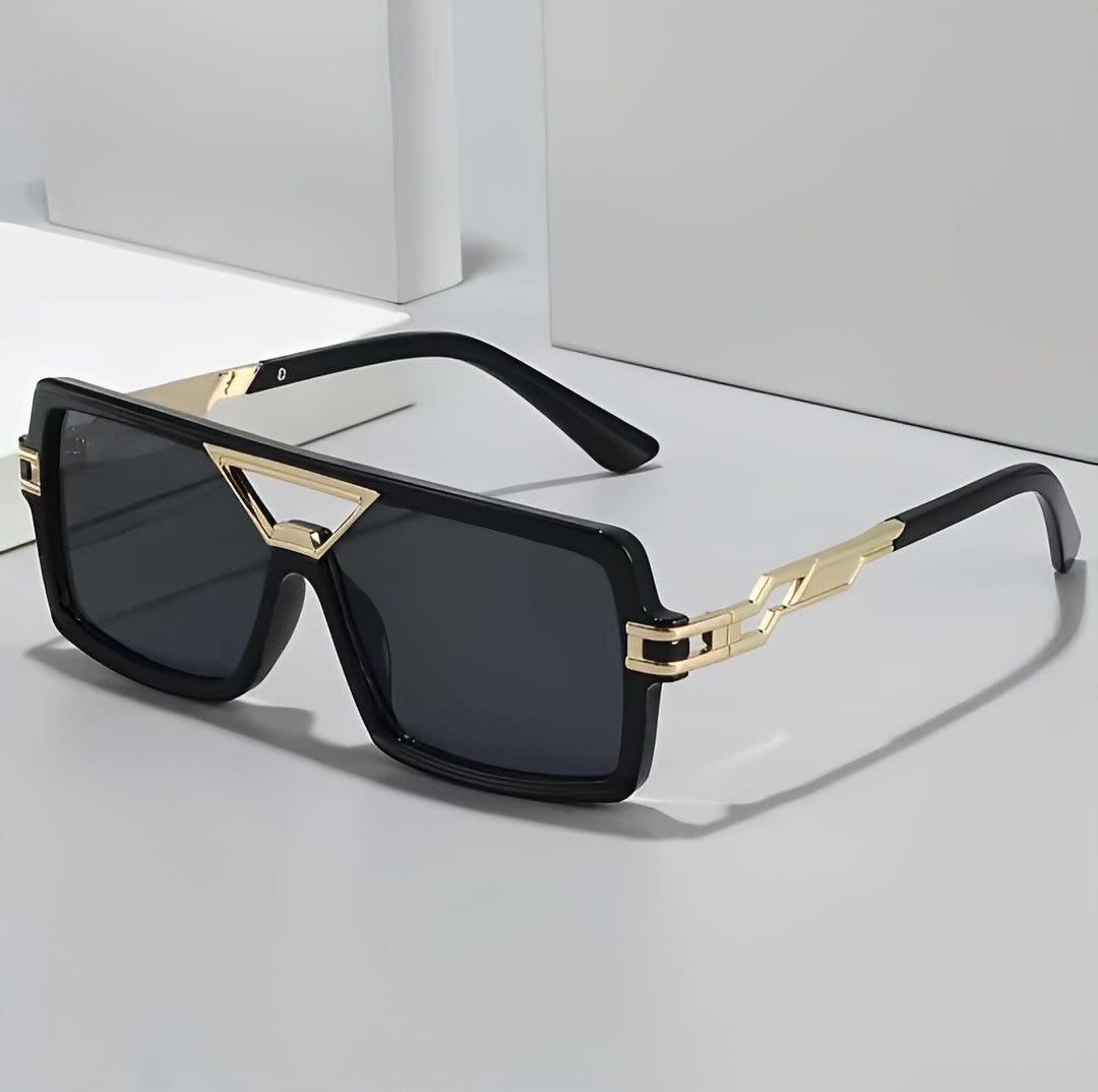 Final Boss Ibiza Square Sunglasses Bad Boy Shades Oversized Gold Detail Frame Solid Black Lens