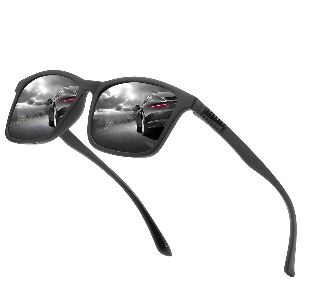 Classic Black Square Grey Lens Sunglasses Mens Womens Ultra lightweight Polarised Vintage Retro Rectangle Wrap Frame