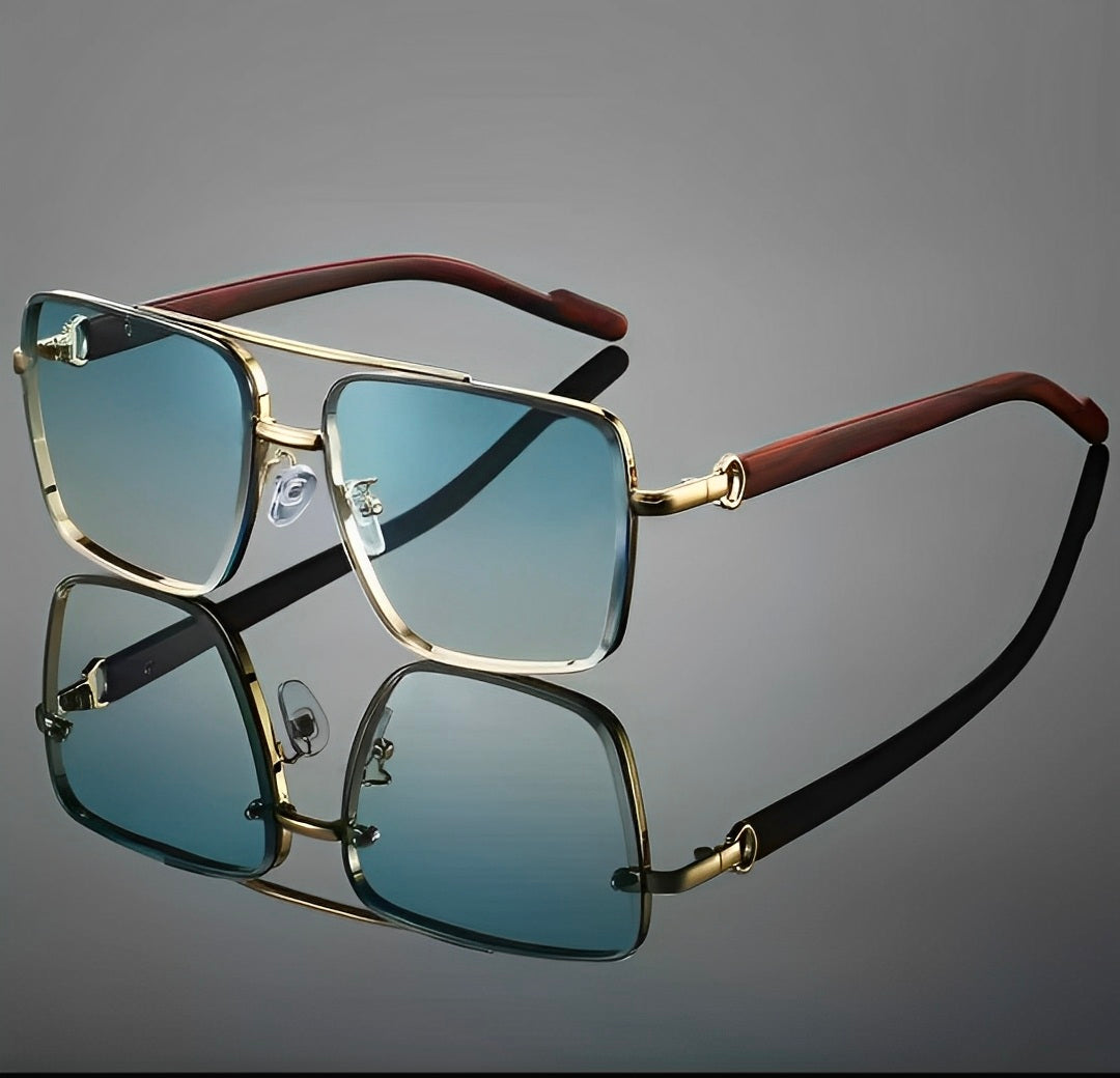 Gradient Yellow Tint Sunglasses for Men Women, Gold Rim Frameless Celeb Rapper Stylish Trendy Smoke Lens Eyewear